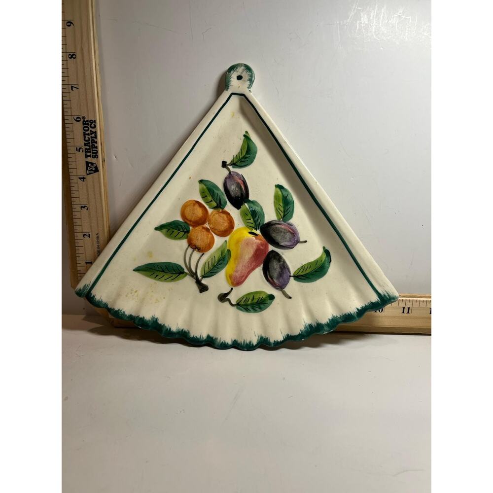 Vintage Italian Ceramic Fan Shaped Fruit Wall Plaques Set of 4 Hand Painted